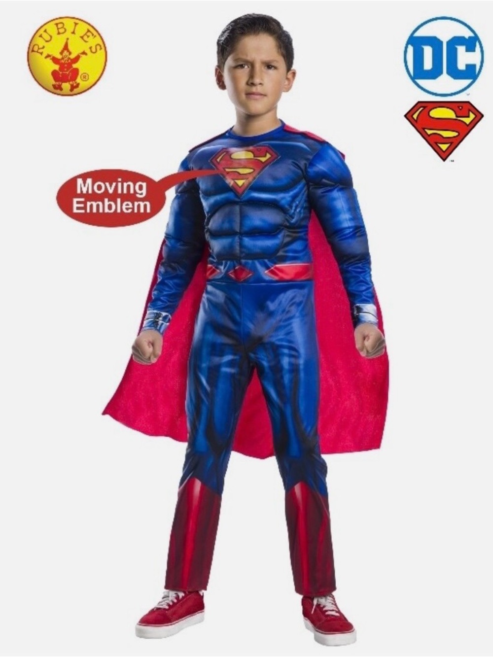 Superman Halloween Costume in Blue and Red with Padded Muscle Chest and Cape